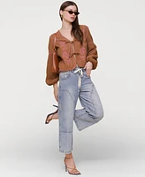 Avec Les Filles Women's Drawstring Cropped Utility Jeans
