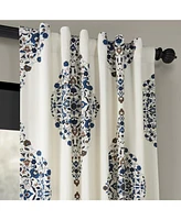 Half Price Drapes Kerala Blue Emblem Printed Cotton Room Darkening Curtain