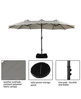 15 Ft Patio Umbrella with Base Included Outdoor Solar Lights Large Double-sided Market Table Umb