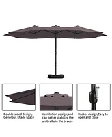 15 Ft Patio Umbrella with Base Included Outdoor Double-sided Extra Large Table Market