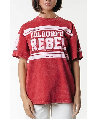 Colourful Rebel Women's Logo Block Acid Wash Loosefit Tee