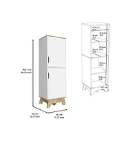 Depot E-shop Dahoon Single Kitchen Pantry Double Doors Cabinets, Four Shelves, Light oak / White
