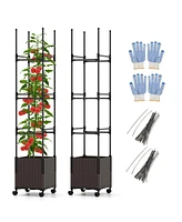 Raised Garden Bed with Plant Box Trellis and Lockable Wheels Adjustable Height