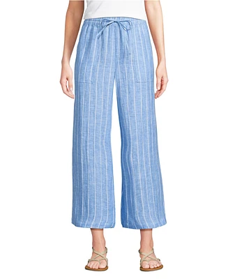 Lands' End Women's Petite High Rise Drawstring Linen Wide Leg Crop Pants