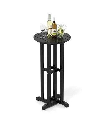 Round Bar Table Patio Hdpe Height Dining with Slatted Tabletop