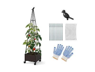 Raised Garden Bed Adjustable with Plant Box and Trellis with Lockable Wheels