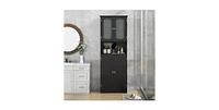 64.5 Inches Tall Bathroom Storage Cabinet with Frost Glass Doors and Shelves