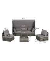 5 Piece Outdoor Daybed Set with Retractable Canopy and Side Table