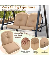 2-Person Outdoor Porch Swing with A-Shaped Metal Stand and Adjustable Canopy