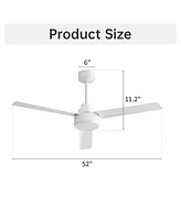 52'' Modern 3-Blade without Light Ceiling Fan with Six Speed Remote Control and Timing Function for Indoor