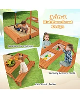 Slickblue Kids Wooden Sand Box with Foldable Picnic Sensory Table and Bench