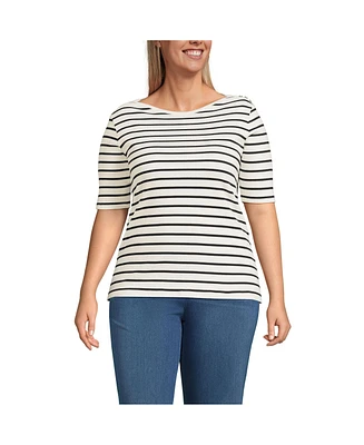 Lands' End Plus Supima Cotton Elbow Sleeve Boatneck Button Shoulder Tee