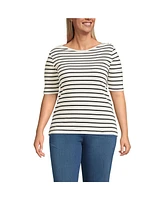 Lands' End Plus Supima Cotton Elbow Sleeve Boatneck Button Shoulder Tee