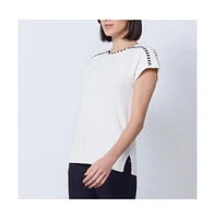 Etcetera Women's Shadow-Striped Pullover Sweater Cresting