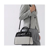 Women's The Panel-Overlap Satchel Bag - Off-White & Obsidian Black