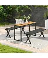 Patio Metal Bench with Slatted Seat and X-Shaped Legs for Outdoor Seating