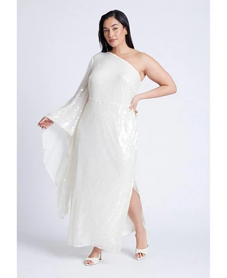 Eloquii Plus One Shoulder Dramatic Sleeve Dress