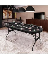 Foldable Poker Table for 8 Players Portable Oval Card Board Game Table