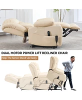 Dual Motor Infinite Position Up to 350 Lbs Leatheraire Power Lift Recliner Chair, Heavy Duty Motion Mechanism with 8-Point Vibration Massage and Lumba