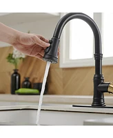Single-Handle Pull-Down Sprayer 3 Spray High Arc Kitchen Faucet With Deck Plate Oil Gold&Black