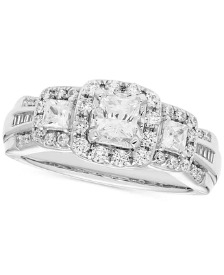 Diamond Princess-Cut Halo Three Stone Ring (1 ct. t.w.) in 14k White Gold