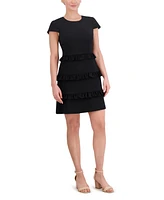Eliza J Petite Stretch Crepe Jewel-Neck A-Line Dress