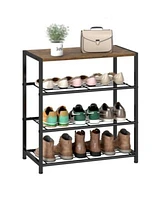 Sugift 4-Tier Shoe Rack Metal Storage Organizer with Wood Top Board