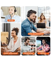 Delton Noise Canceling Bluetooth Computer Headset with Charging Dock, Auto Pair Usb Dongle for Pc/Laptop, Compatible with Ms Teams, Zoom, Google Meet,