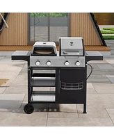Stainless Steel 4-Burner 49200 Btu Propane Gas Barbecue Grill with Lid, 4 Wheels