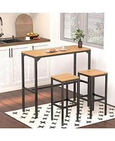 3 Pieces Bar Table Set with 2 Chairs with Metal Legs and Footrest