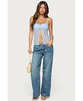 Edikted Women's Priya Sheer Lace Split Front Top
