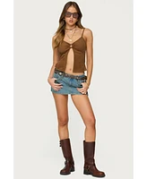 Edikted Women's Split Front Faux Suede Tank Top