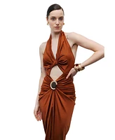 Nocturne Women's Accessory and Cut-Out Detailed Maxi Dress