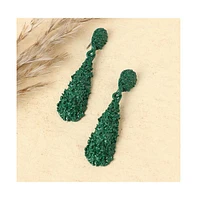 Sohi Women's Green Textured Teardrop Earrings