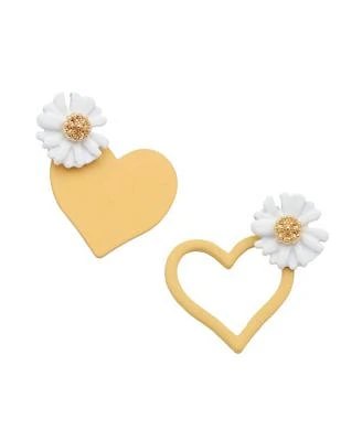 Sohi Womens Green Flora Heart Drop Earrings