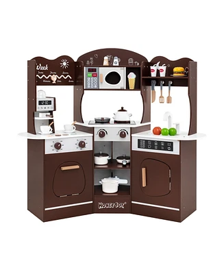 Corner Play Kitchen with Coffee Machine and Slide for Kids