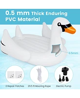 Mecale Giant Inflatable Swan Floating Island 4-Person Pool Float with 4 Cups Holders