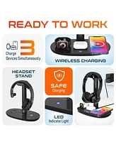 Delton Wireless Computer Headset And Qi Charging Stand, 2.4G Usb Bluetooth Headphones with Microphone for Pc, Laptop & 20W Charging Stand for Smartpho
