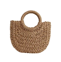 Women's The Bow-Straw Hand Bag - Tan Brown
