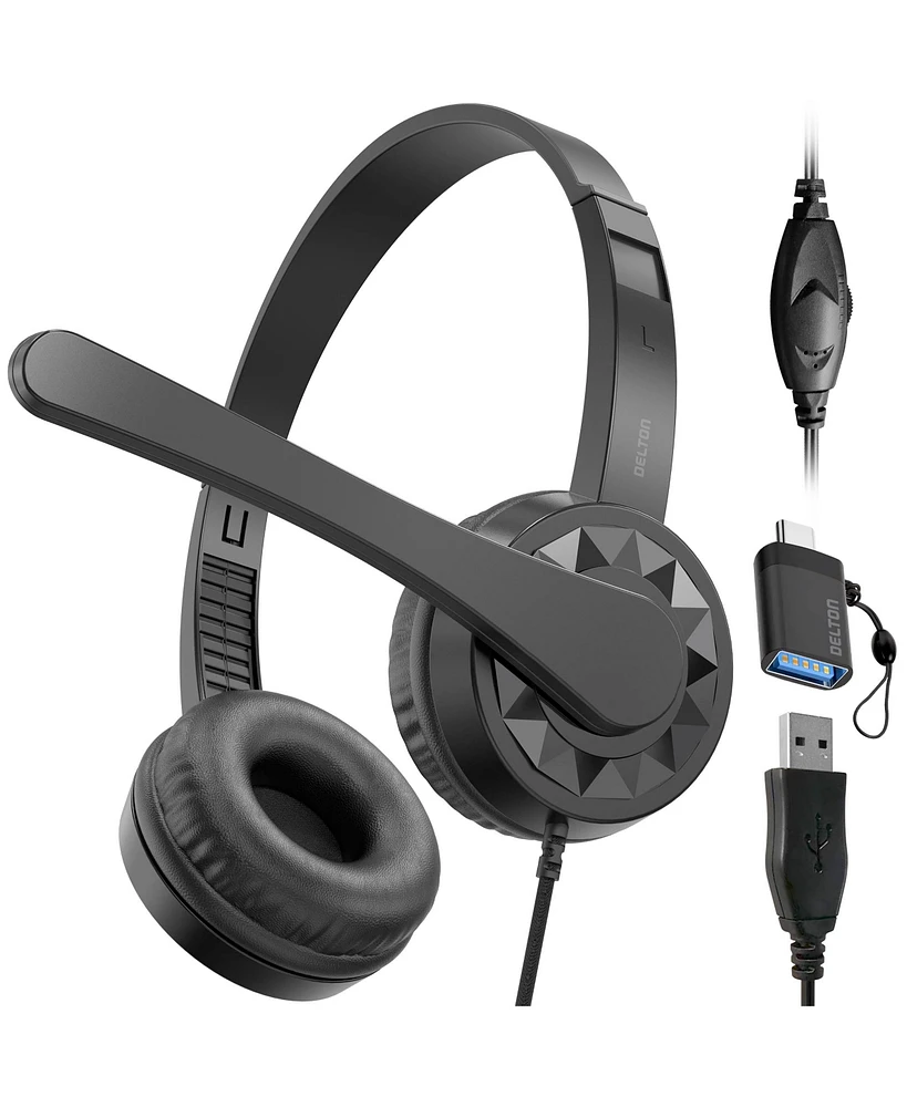 Delton 12Y Computer Headset with Microphone, In-Line Controls, Wired Headphones for Pc/Laptop/Mac, Compatible with Microsoft Teams, Google Meet, and M