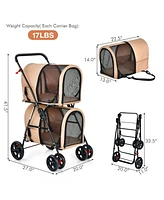 4-in-1 Double Pet Stroller with Detachable Carrier and Travel Carriage