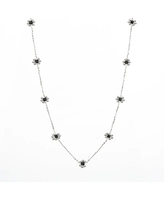 Sterling Silver Dari Onyx Flower Necklace