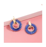 Sohi Women's Blue Embellished Circular Drop Earrings