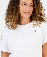 I.n.c. International Concepts Petite Cotton Palm Crewneck Tee, Exclusively at Macy's