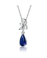 White Gold Plated with Colored Cubic Zirconia Teardrop Cluster Pendant Necklace