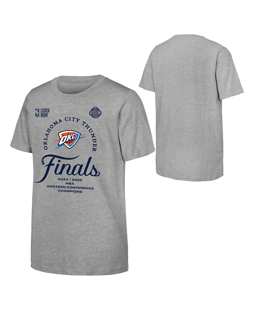 Fanatics Big Boys and Girls Gray Oklahoma City Thunder 2025 Nba Western Conference Champions Locker Room T-Shirt