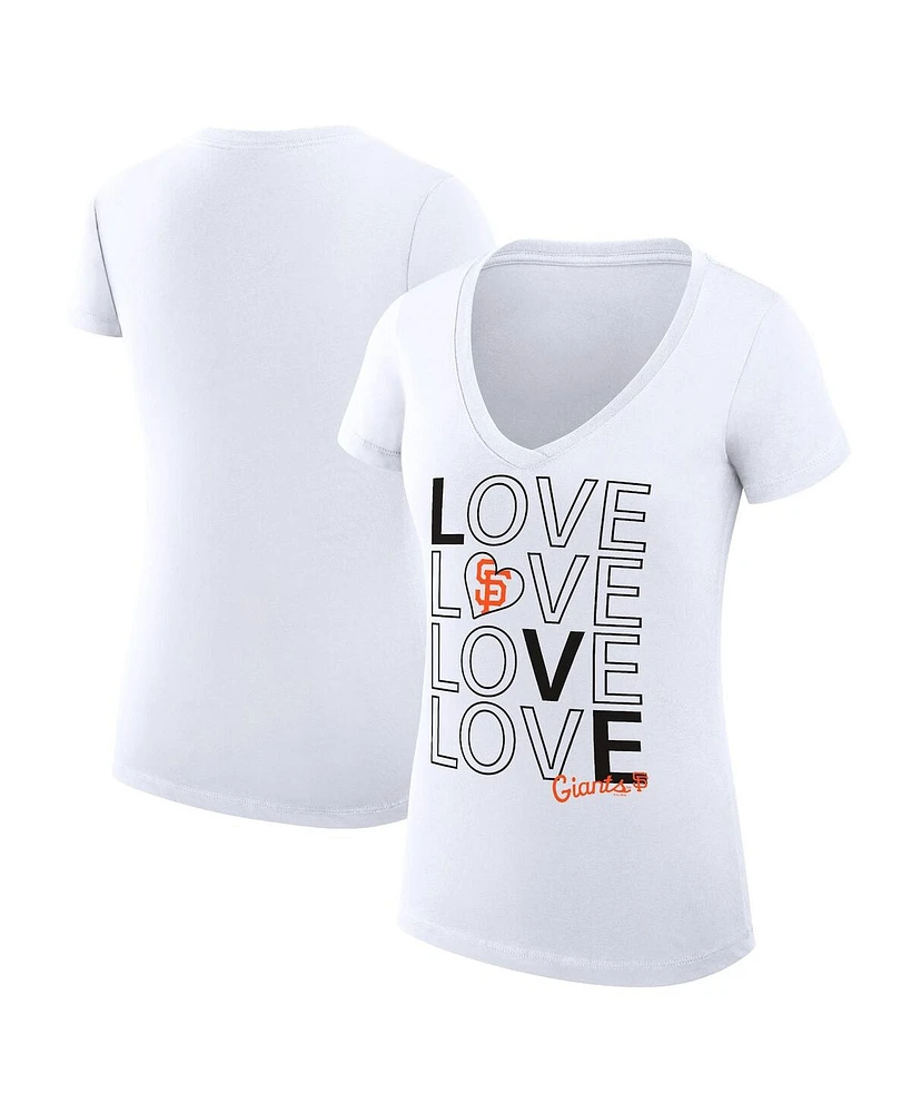 G-iii 4Her by Carl Banks Women's White San Francisco Giants Love Graphic Team V-Neck Fitted T-Shirt