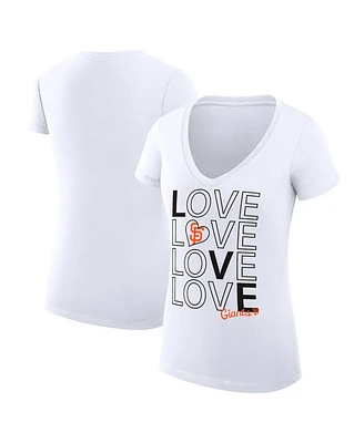 G-iii 4Her by Carl Banks Women's White San Francisco Giants Love Graphic Team V-Neck Fitted T-Shirt
