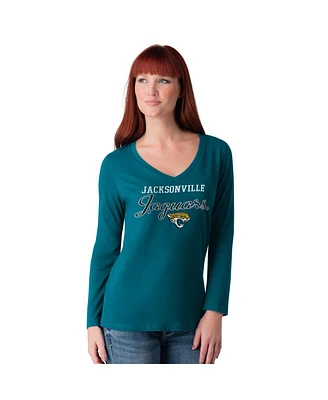 G-iii 4Her by Carl Banks Women's Teal Jacksonville Jaguars Post Season Long Sleeve V-Neck T-Shirt