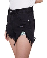 blue revival Women's High-Waisted Frayed-Hem Denim Shorts